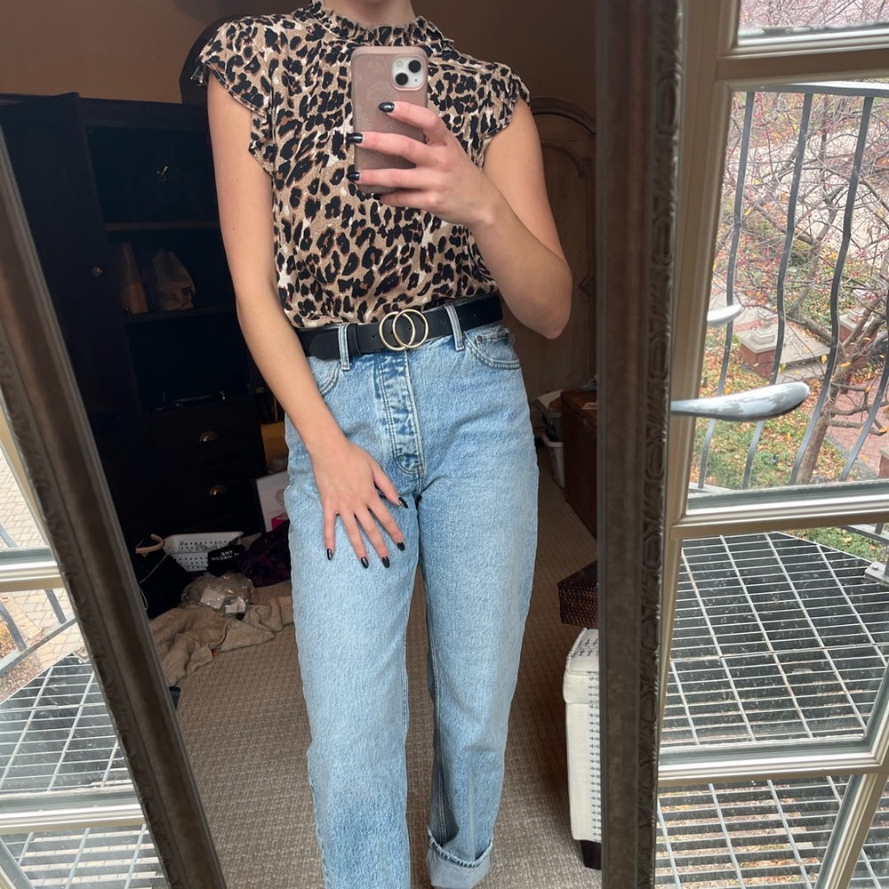 leopard print blouse with ruffles size medium